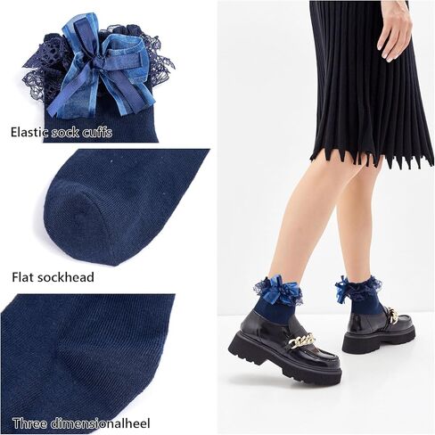 Womens Ruffle Socks with Bow Cute Frilly Lace Ankle Socks Adult Fancy Dress Sock Princess Lolita Bobby Sock Big Girls in Kuwait