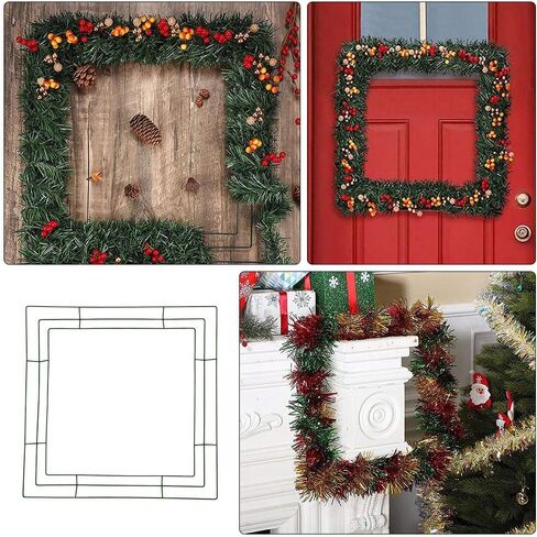 Luxshiny سلك مربع إكليل إطار معدني شكل إطار سلكي DIY إكليل زهور طوق إطار سلكي ديكورات يوم القديس باتريك لترتيبات الزهور DIY Craft، 25.00X25.00X0.30 سم، أخضر in Kuwait