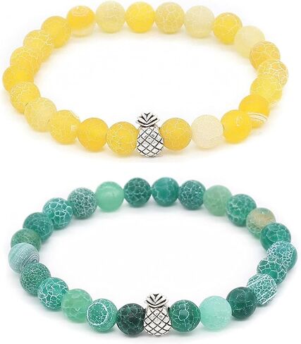 POYAMUSE Pineapple Bracelets Beaded Bracelets for Women and Men - Adjustable Stretch Bracelets for Best Friend - Green Yellow/Black White Beaded Bracelets 2PCS in Saudi Arabia