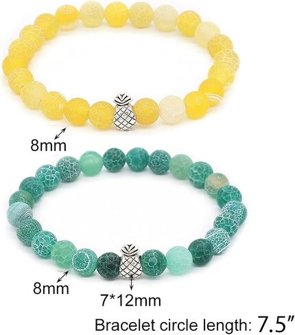 POYAMUSE Pineapple Bracelets Beaded Bracelets for Women and Men - Adjustable Stretch Bracelets for Best Friend - Green Yellow/Black White Beaded Bracelets 2PCS in Saudi Arabia