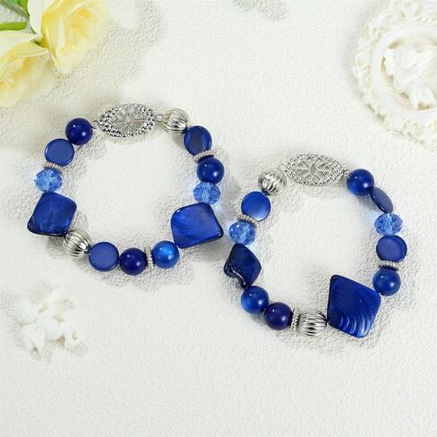 Chunky Natural Shell Glass Beaded Stretch Bracelet Stack for Women, Classy Boho Jewelry Gift in Saudi Arabia