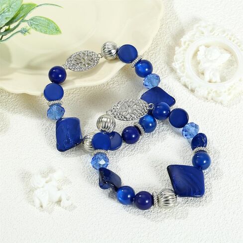 Chunky Natural Shell Glass Beaded Stretch Bracelet Stack for Women, Classy Boho Jewelry Gift in Saudi Arabia
