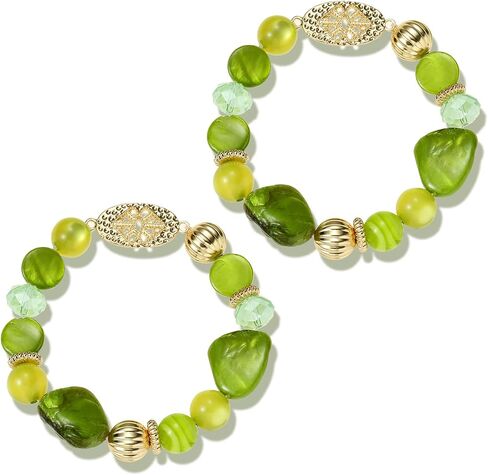 Chunky Natural Shell Glass Beaded Stretch Bracelet Stack for Women, Classy Boho Jewelry Gift in Saudi Arabia