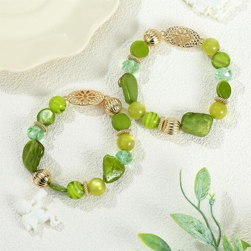 Chunky Natural Shell Glass Beaded Stretch Bracelet Stack for Women, Classy Boho Jewelry Gift in Saudi Arabia