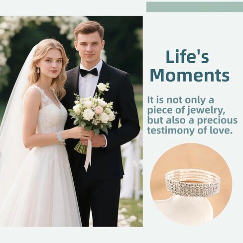 4 قطع سوار مطاطي للنساء مرصع بالألماس الاصطناعي - مجموعة أساور تنس فضية لامعة للحفلات الراقصة وحفلات الزفاف والارتداء اليومي in Kuwait