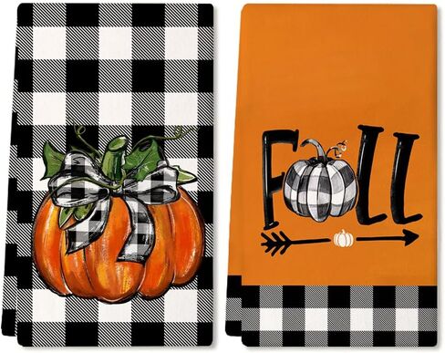 ARKENY Fall Kitchen Towels for Fall Decor,Pumpkin Truck Buffalo Plaid Autumn Dish Towels 18x26 Inch Set of 4,Farmhouse Home Thanksgiving Harvest Vintage Decorations AD370 in Saudi Arabia