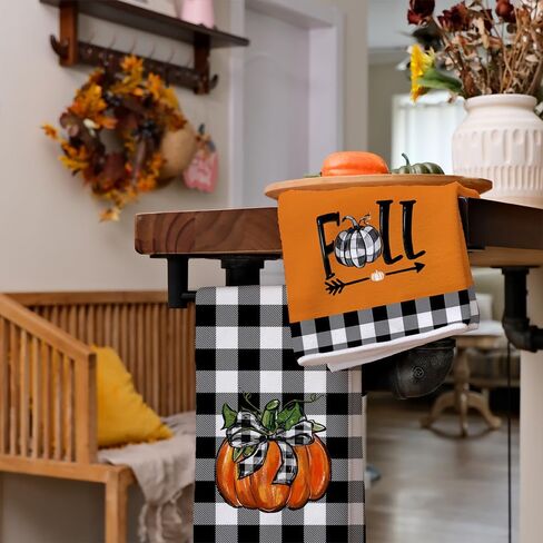 ARKENY Fall Kitchen Towels for Fall Decor,Pumpkin Truck Buffalo Plaid Autumn Dish Towels 18x26 Inch Set of 4,Farmhouse Home Thanksgiving Harvest Vintage Decorations AD370 in Saudi Arabia