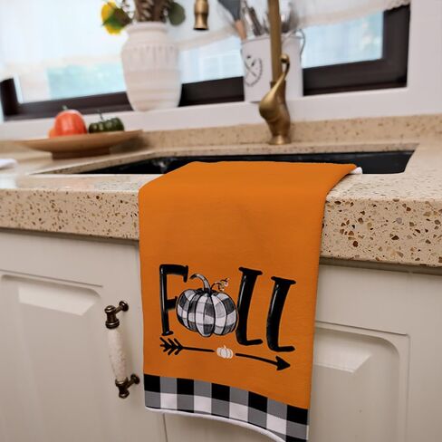 ARKENY Fall Kitchen Towels for Fall Decor,Pumpkin Truck Buffalo Plaid Autumn Dish Towels 18x26 Inch Set of 4,Farmhouse Home Thanksgiving Harvest Vintage Decorations AD370 in Saudi Arabia