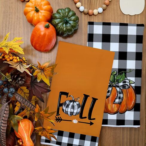 ARKENY Fall Kitchen Towels for Fall Decor,Pumpkin Truck Buffalo Plaid Autumn Dish Towels 18x26 Inch Set of 4,Farmhouse Home Thanksgiving Harvest Vintage Decorations AD370 in Saudi Arabia