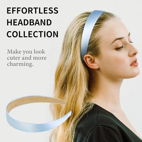 WOVOWOVO Blue Headbands for Women Girls Satin Headband Light Blue in Kuwait