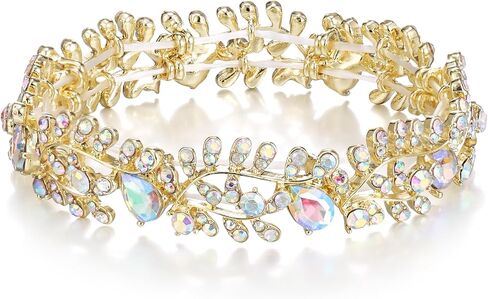Elastic Bracelet Leaf Shaped Design Metal Alloy Austrian Crystal Fashionable Charming Jewelry in Saudi Arabia