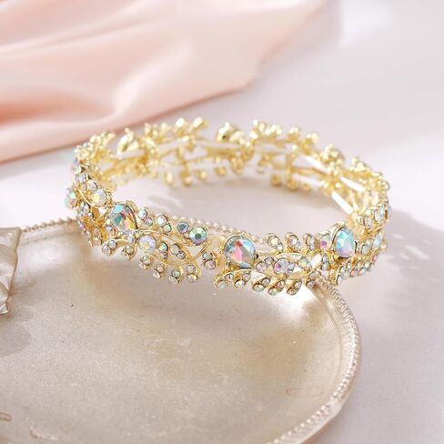 Elastic Bracelet Leaf Shaped Design Metal Alloy Austrian Crystal Fashionable Charming Jewelry in Saudi Arabia