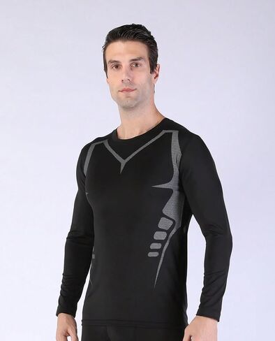 Men's Geo-Pattern Compression Long Sleeve - Black & Gray Athletic Training Top in Saudi Arabia