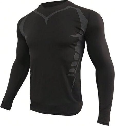 Men's Geo-Pattern Compression Long Sleeve - Black & Gray Athletic Training Top in Saudi Arabia