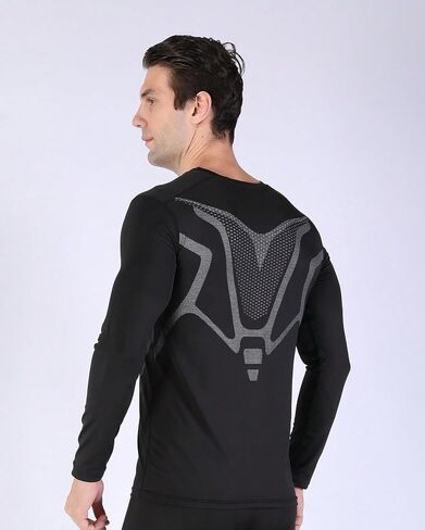 Men's Geo-Pattern Compression Long Sleeve - Black & Gray Athletic Training Top in Saudi Arabia