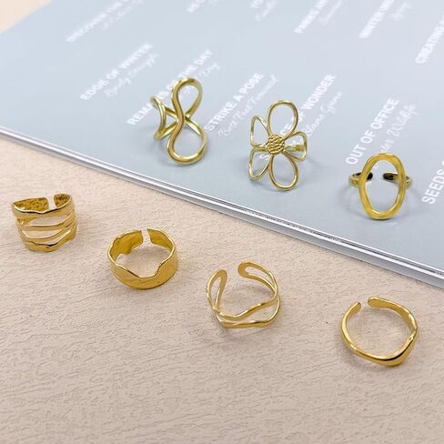 Gold Chunky Rings for Women Asymmetrical Wavy Curve Thumb Ring Irregular Thick Open Statement Rings Adjustable Stainless Steel Flower Finger Rings Non Tarnish in Kuwait