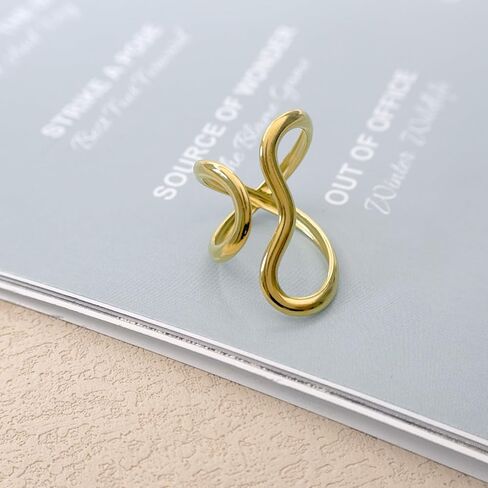 Gold Chunky Rings for Women Asymmetrical Wavy Curve Thumb Ring Irregular Thick Open Statement Rings Adjustable Stainless Steel Flower Finger Rings Non Tarnish in Kuwait