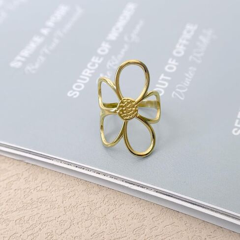 Gold Chunky Rings for Women Asymmetrical Wavy Curve Thumb Ring Irregular Thick Open Statement Rings Adjustable Stainless Steel Flower Finger Rings Non Tarnish in Kuwait