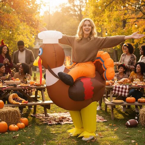 Thanksgiving Turkey Inflatable Costume Adult Riding Turkey Trot Funny Blow up Costume Cosplay Outfit for Halloween in Saudi Arabia