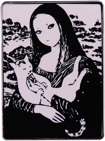 Mona Lisa Painting Cat Junji Ito Tomie Kawakami Japanese Horror Manga Uzumaki 1.2" Enamel Pin Badge in Saudi Arabia