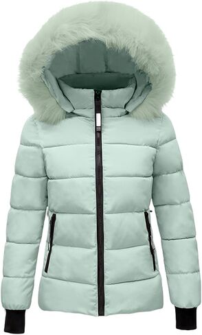 Womens Winter Coats Quilted Thicken Warm Puffer Ski Jacket Faux Fur Lined Hooded Waterproof Outdoor Comfy Down Jackets in Saudi Arabia