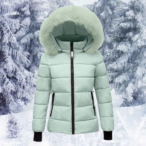 Womens Winter Coats Quilted Thicken Warm Puffer Ski Jacket Faux Fur Lined Hooded Waterproof Outdoor Comfy Down Jackets in Saudi Arabia