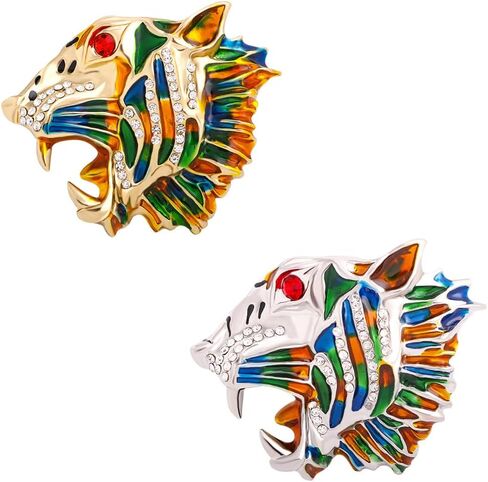 2 PCS Vintage Crystal Tiger, Animal Brooch pin，Suit Stud, Shirt Studsfor women for men，Dainty Christmas Wedding Birthday Holiday Jewelry Unisex Clothing Accessories in Saudi Arabia
