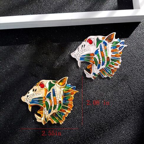 2 PCS Vintage Crystal Tiger, Animal Brooch pin，Suit Stud, Shirt Studsfor women for men，Dainty Christmas Wedding Birthday Holiday Jewelry Unisex Clothing Accessories in Saudi Arabia