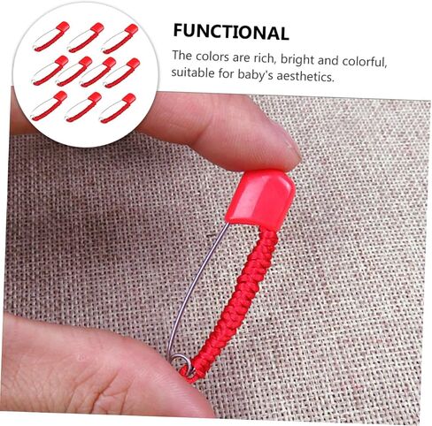 Angoily Safety Pin Brooch, 10PCS Baby Diaper Pins with Safe Locking Closures, 2.05 in Pregnancy Newborn Large Charming with Red Rope for Good Luck & Energy, Heavy Duty in Saudi Arabia