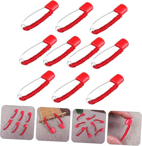 Angoily Safety Pin Brooch, 10PCS Baby Diaper Pins with Safe Locking Closures, 2.05 in Pregnancy Newborn Large Charming with Red Rope for Good Luck & Energy, Heavy Duty in Saudi Arabia