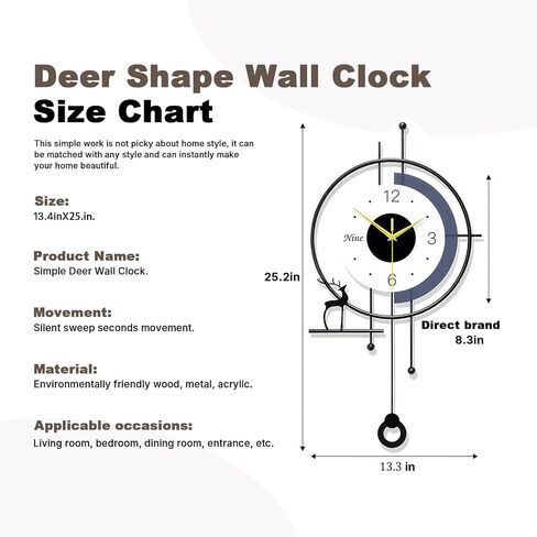 Wall Clock - 25 inch Large Wall Clocks for Living Room,Modern Farmhouse Home Decor,Metal Frame Silent Non Ticking Wall Clocks,Pendulum Wall Clock Battery Operated,House DecorBedroom,Kitchen Wall Art in Saudi Arabia