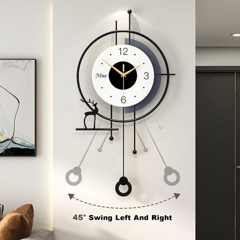 Wall Clock - 25 inch Large Wall Clocks for Living Room,Modern Farmhouse Home Decor,Metal Frame Silent Non Ticking Wall Clocks,Pendulum Wall Clock Battery Operated,House DecorBedroom,Kitchen Wall Art in Saudi Arabia