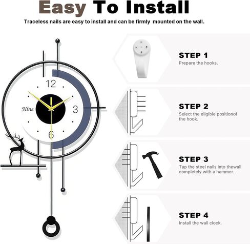 Wall Clock - 25 inch Large Wall Clocks for Living Room,Modern Farmhouse Home Decor,Metal Frame Silent Non Ticking Wall Clocks,Pendulum Wall Clock Battery Operated,House DecorBedroom,Kitchen Wall Art in Saudi Arabia