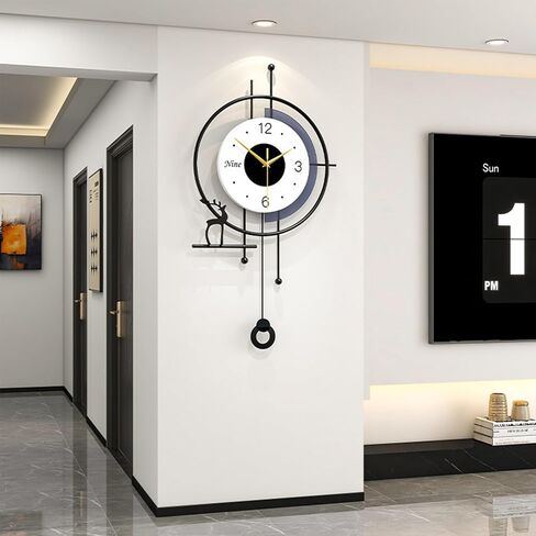 Wall Clock - 25 inch Large Wall Clocks for Living Room,Modern Farmhouse Home Decor,Metal Frame Silent Non Ticking Wall Clocks,Pendulum Wall Clock Battery Operated,House DecorBedroom,Kitchen Wall Art in Saudi Arabia