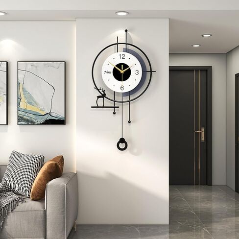 Wall Clock - 25 inch Large Wall Clocks for Living Room,Modern Farmhouse Home Decor,Metal Frame Silent Non Ticking Wall Clocks,Pendulum Wall Clock Battery Operated,House DecorBedroom,Kitchen Wall Art in Saudi Arabia