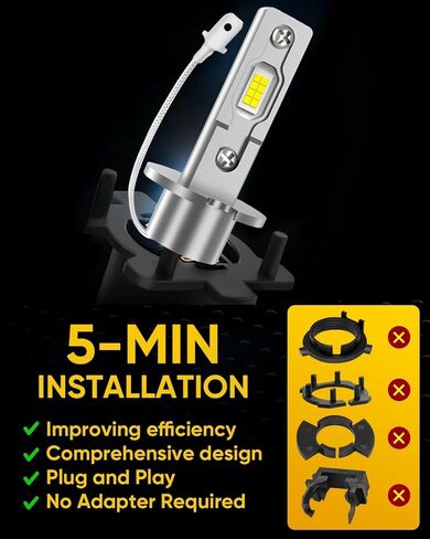 H11 Bulbs 800% Brighter 50,000LM 6500K White – H8/H9/H16 Mini Fog Light Bulb 1:1 Size High Low Beam Bulbs – 60,000Hrs, IP67 Waterproof (2-Pack) in Saudi Arabia