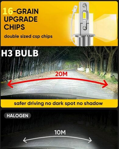 H11 Bulbs 800% Brighter 50,000LM 6500K White – H8/H9/H16 Mini Fog Light Bulb 1:1 Size High Low Beam Bulbs – 60,000Hrs, IP67 Waterproof (2-Pack) in Saudi Arabia