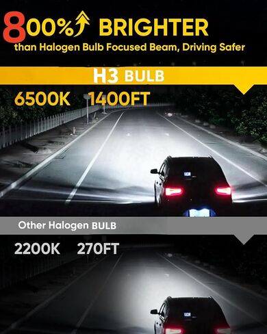 H11 Bulbs 800% Brighter 50,000LM 6500K White – H8/H9/H16 Mini Fog Light Bulb 1:1 Size High Low Beam Bulbs – 60,000Hrs, IP67 Waterproof (2-Pack) in Saudi Arabia