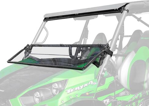 SuperATV 1/4" Scratch Resistant Polycarbonate Flip Down Front Windshield Compatible With Kawasaki Teryx 800 & 4 800: 2016+ | Teryx S & 4 S: 2021+ | 2 in 1: Full and Half Windshield | USA Made in Saudi Arabia