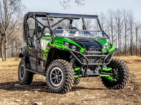 SuperATV 1/4" Scratch Resistant Polycarbonate Flip Down Front Windshield Compatible With Kawasaki Teryx 800 & 4 800: 2016+ | Teryx S & 4 S: 2021+ | 2 in 1: Full and Half Windshield | USA Made in Saudi Arabia
