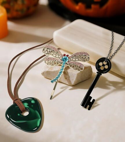 5 Pcs Striped Gloves, Dragonfly Hair Clip, Key Necklace, Stone Necklace, Button Glasses Accessories, Halloween Cosplay Stuff in Saudi Arabia