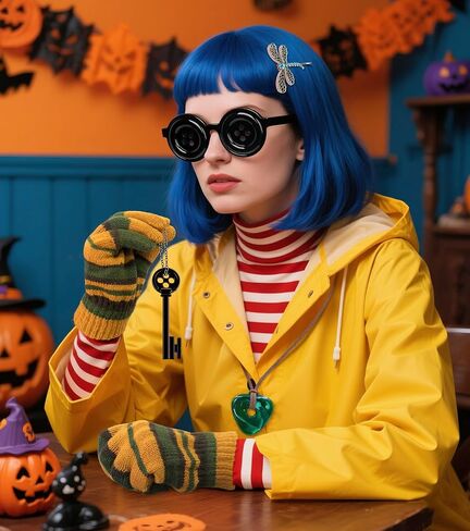 5 Pcs Striped Gloves, Dragonfly Hair Clip, Key Necklace, Stone Necklace, Button Glasses Accessories, Halloween Cosplay Stuff in Saudi Arabia