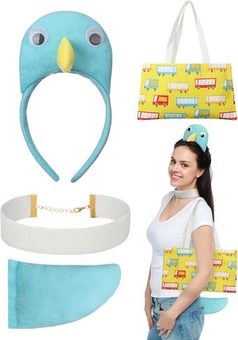 Janinka 4 Pcs Pigeon Costume Set Pigeon Headband White Collar Tail and Tote Bag Book Character Costume for Halloween World Book Day in Saudi Arabia
