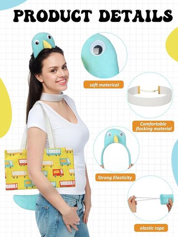 Janinka 4 Pcs Pigeon Costume Set Pigeon Headband White Collar Tail and Tote Bag Book Character Costume for Halloween World Book Day in Saudi Arabia