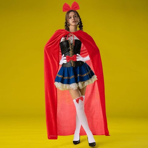 Halloween Princess Costume Red Velvet Cloak Princess Cape Gloves Red Bow Headband Thigh Highs Socks Belt for Women Dress up Cosplay Party in Saudi Arabia