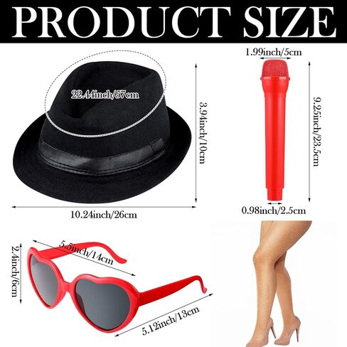 Jeyiour 5 Pcs Halloween Singer Costume Bowler Hat Heart Sunglasses Fishnets Shorts Microphone Cosplay Music Festival Concert in Saudi Arabia