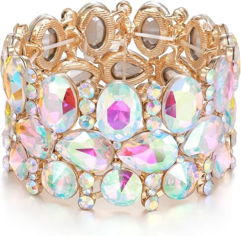 Crysdue آرت ديكو الدمعة البيضاوي عناقيد كريستالية مطاطا تمتد سوار حجر الراين المعصم مجوهرات للنساء حفلة موسيقية حفل زفاف in Kuwait