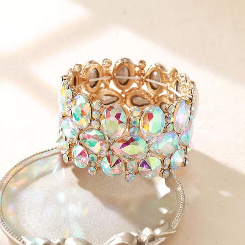 Crysdue آرت ديكو الدمعة البيضاوي عناقيد كريستالية مطاطا تمتد سوار حجر الراين المعصم مجوهرات للنساء حفلة موسيقية حفل زفاف in Kuwait