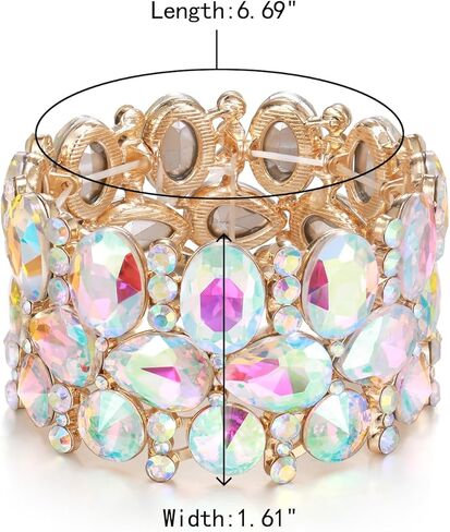 Crysdue آرت ديكو الدمعة البيضاوي عناقيد كريستالية مطاطا تمتد سوار حجر الراين المعصم مجوهرات للنساء حفلة موسيقية حفل زفاف in Kuwait