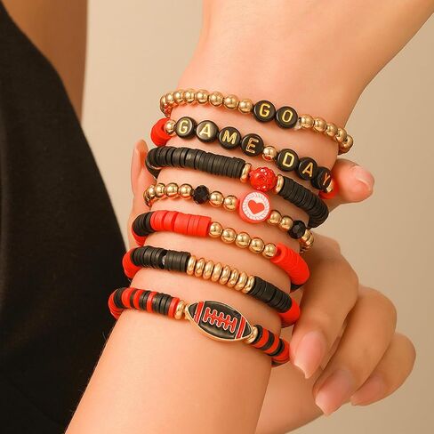 Game Day Bracelets for Women Football Baseball Bracelet Stackable Heishi Clay Beaded Stretch Bracelets Football Baseball Outfit Jewelry Accessories Party Favors Gifts in Saudi Arabia